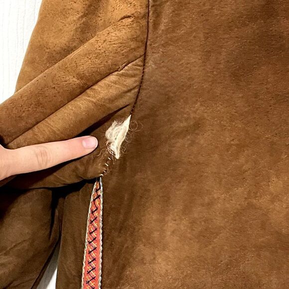 Vintage 70s Retro Shearling Handmade Folk Alfghan Polish Penny Lane Jacket Sz S - Picture 8 of 14